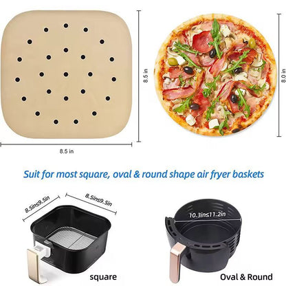 LMETJMA Premium Air Fryer Parchment Paper Liners 100Pack Perforated Square Sheets 1