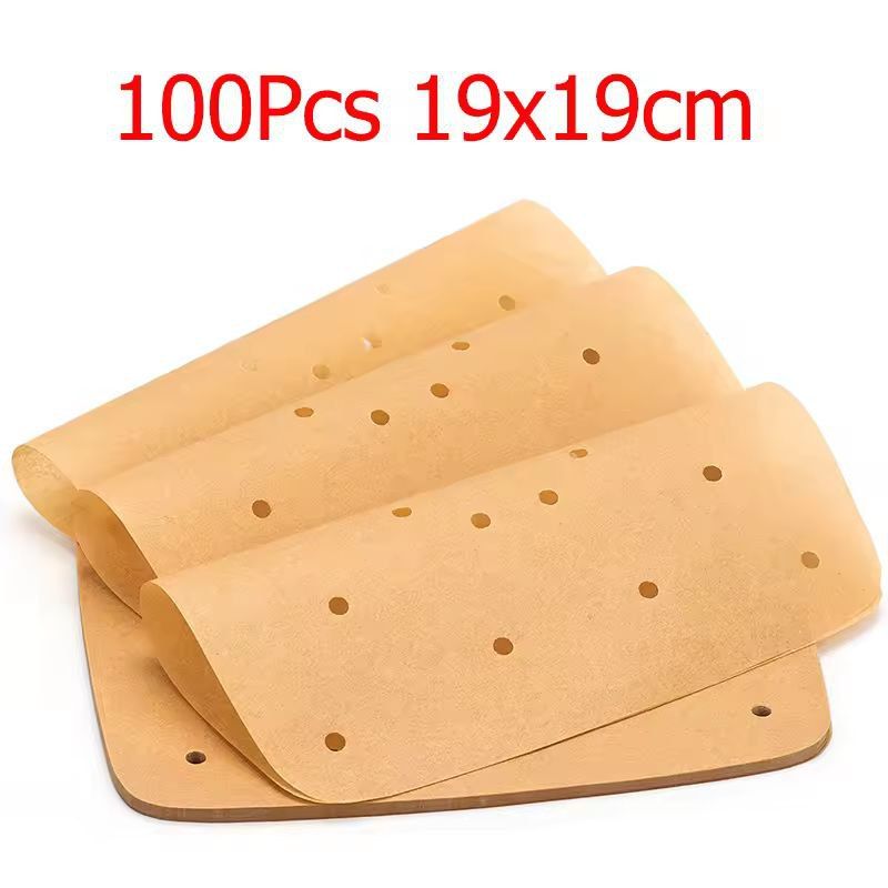 LMETJMA Premium Air Fryer Parchment Paper Liners 100Pack Perforated Square Sheets 6