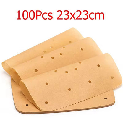 LMETJMA Premium Air Fryer Parchment Paper Liners 100Pack Perforated Square Sheets 8