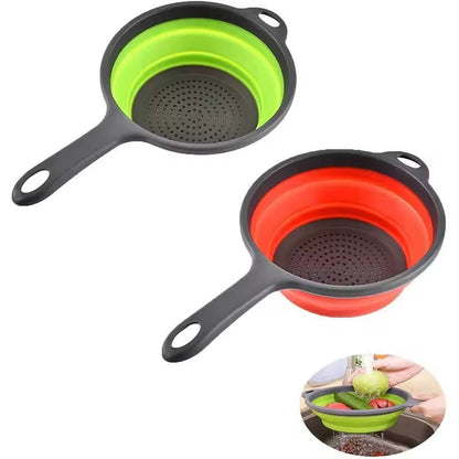Silicone Collapsible Kitchen Colander  SpaceSaving Pasta  Veggie Strainer With Handle 1