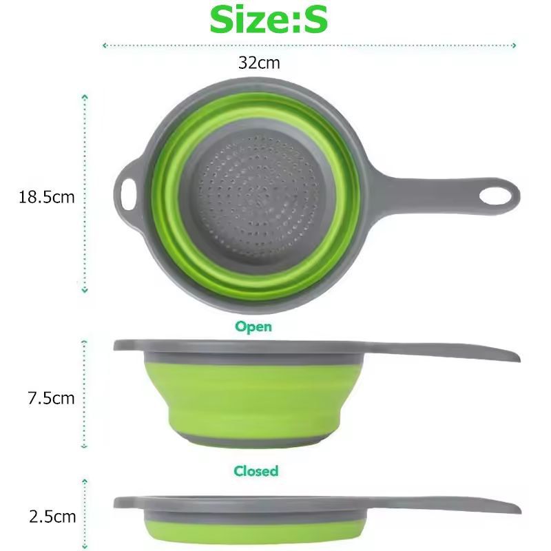 Silicone Collapsible Kitchen Colander  SpaceSaving Pasta  Veggie Strainer With Handle 2