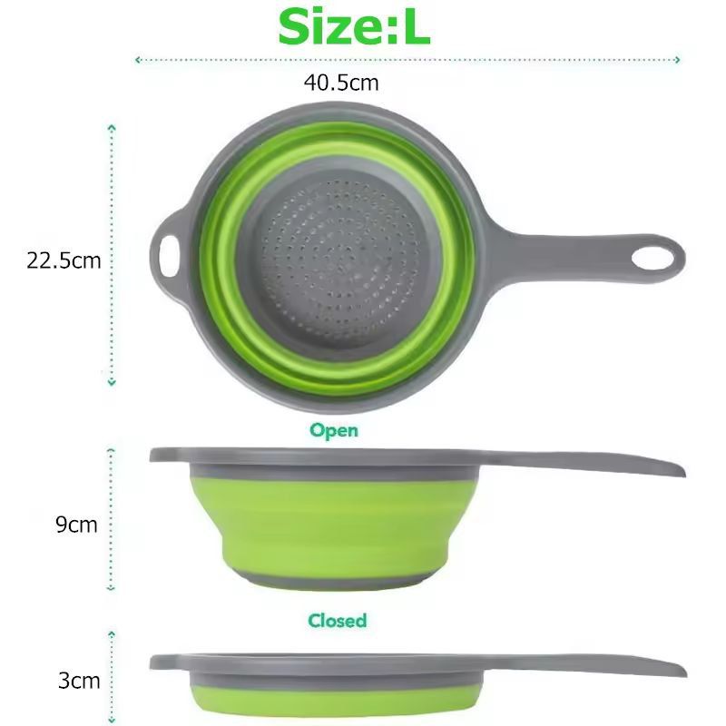 Silicone Collapsible Kitchen Colander  SpaceSaving Pasta  Veggie Strainer With Handle 3