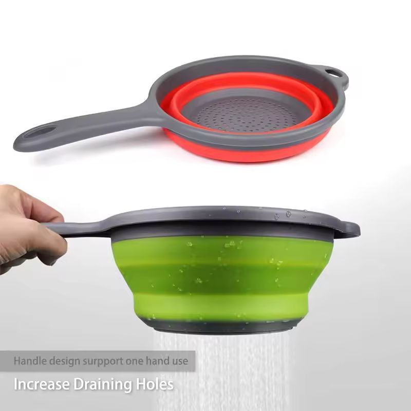 Silicone Collapsible Kitchen Colander  SpaceSaving Pasta  Veggie Strainer With Handle 5