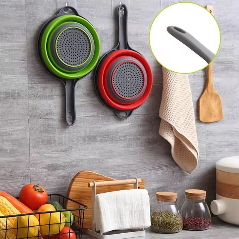 Silicone Collapsible Kitchen Colander  SpaceSaving Pasta  Veggie Strainer With Handle 6