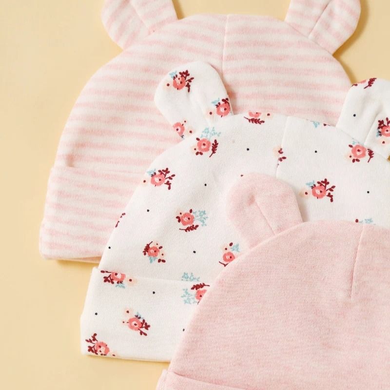 Soft Cotton Newborn Baby Hat Set Three Piece Comfortable Infant Caps 5