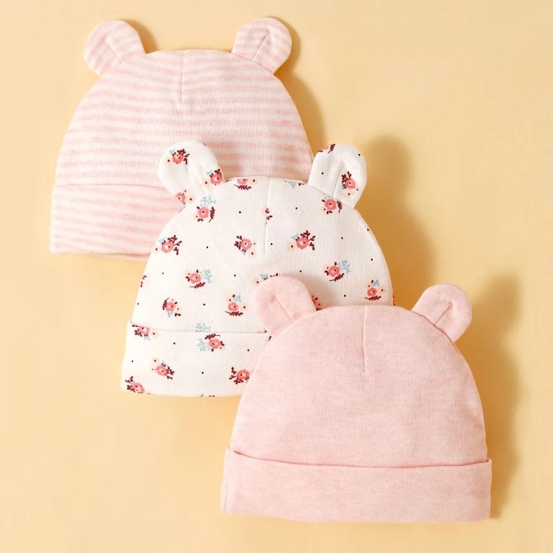 Soft Cotton Newborn Baby Hat Set Three Piece Comfortable Infant Caps 6