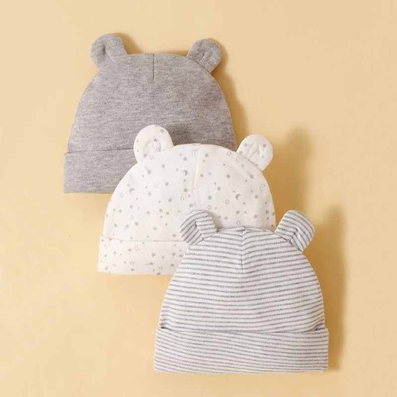 Soft Cotton Newborn Baby Hat Set Three Piece Comfortable Infant Caps 7