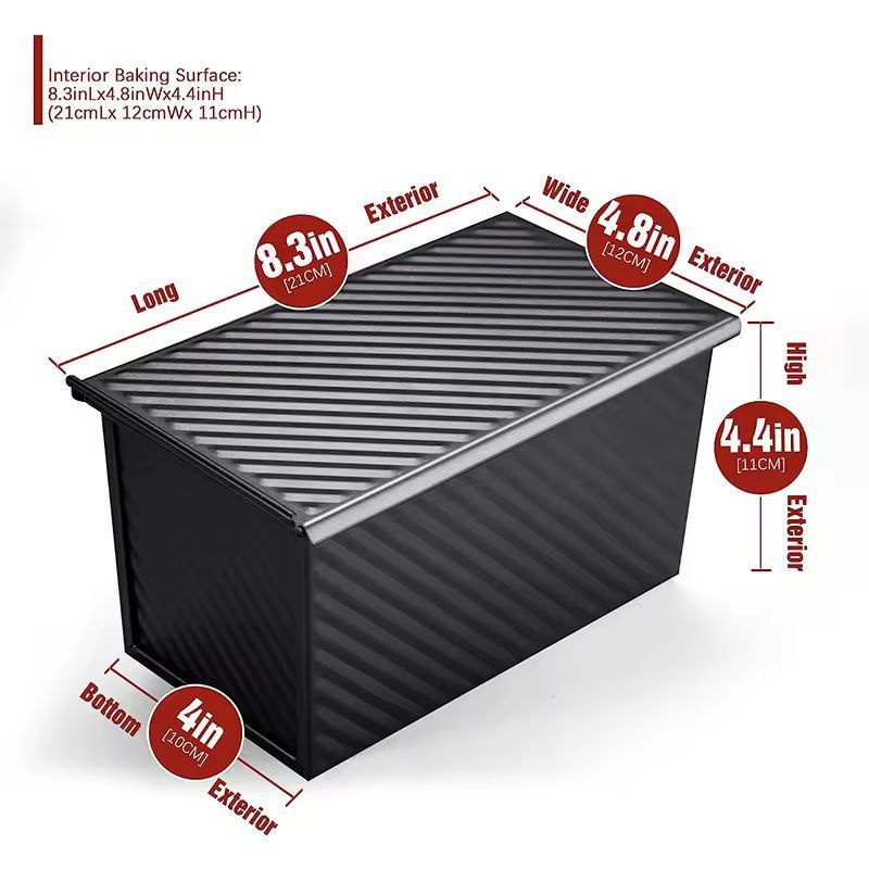 LMETJMA Premium Carbon Steel Pullman Loaf Pan  1 Lb NonStick Bread  Toast Mold With Lid 4