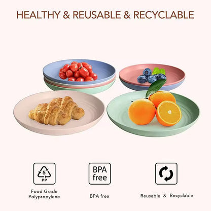 Lightweight Wheat Straw Dinner Plates Set  Unbreakable Reusable  FamilySafe Dining Plates 1