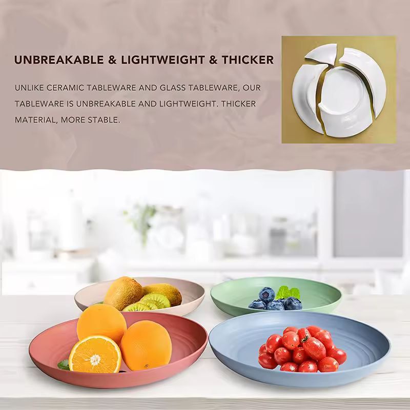 Lightweight Wheat Straw Dinner Plates Set  Unbreakable Reusable  FamilySafe Dining Plates 3