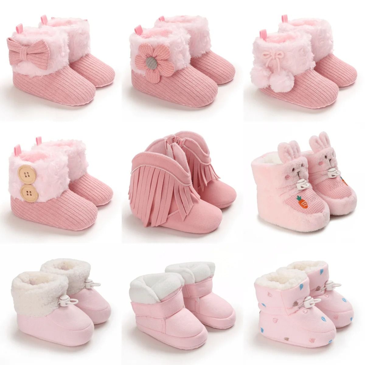 Winter Baby Girl Thick Snow Boots Warm Plush Non Slip Cotton Walking Shoes