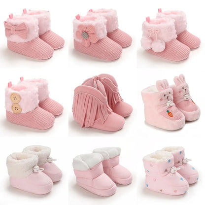Winter Baby Girl Thick Snow Boots Warm Plush Non Slip Cotton Walking Shoes