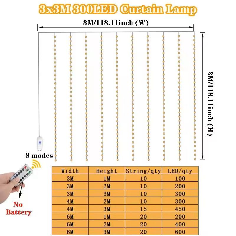 LED Curtain String Lights With Remote Control 1