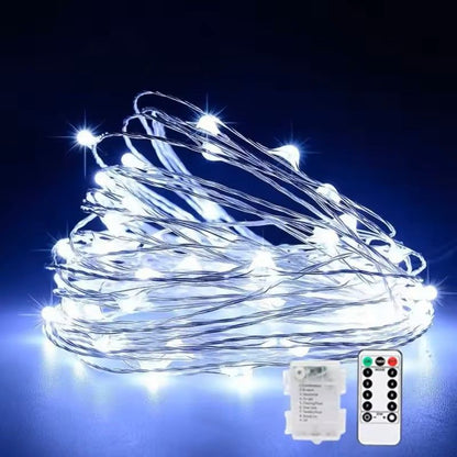 Battery Operated Silver Copper Wire String Lights With Remote 8