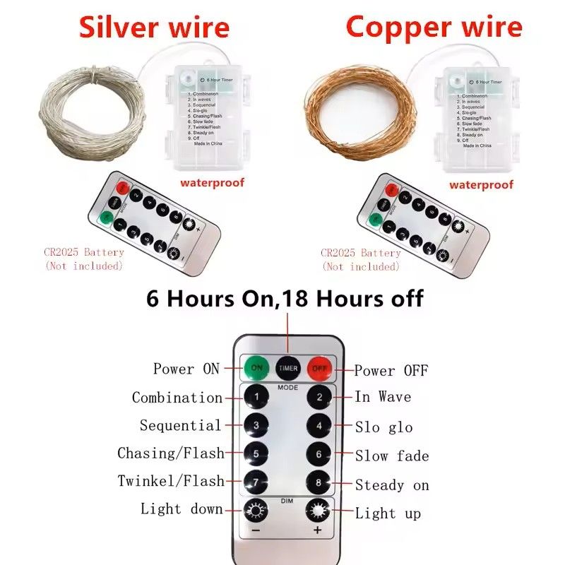 Battery Operated Silver Copper Wire String Lights With Remote 1