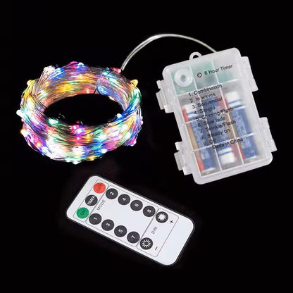 Battery Operated Silver Copper Wire String Lights with Remote