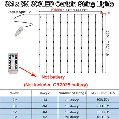 USB LED Curtain String Lights With 8 Modes 2
