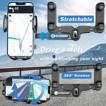 360 Degree Adjustable Car Rearview Mirror Phone Holder With Retractable Clamp Design 5