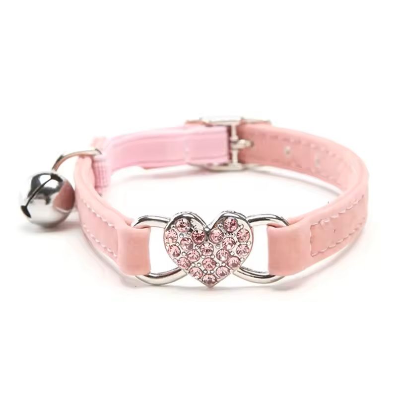 Heart Charm  Bell Cat Collar Adjustable Soft Velvet Safety Collar For Small Cats  Small Dogs 8 Colo 5