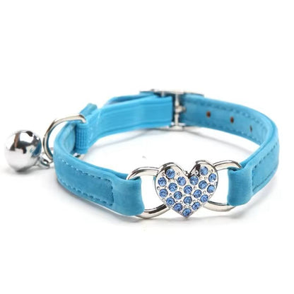 Heart Charm  Bell Cat Collar Adjustable Soft Velvet Safety Collar For Small Cats  Small Dogs 8 Colo 6