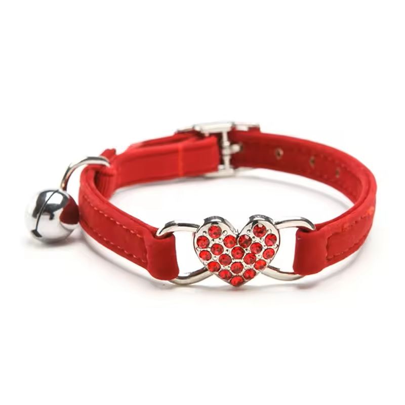 Heart Charm  Bell Cat Collar Adjustable Soft Velvet Safety Collar For Small Cats  Small Dogs 8 Colo 8