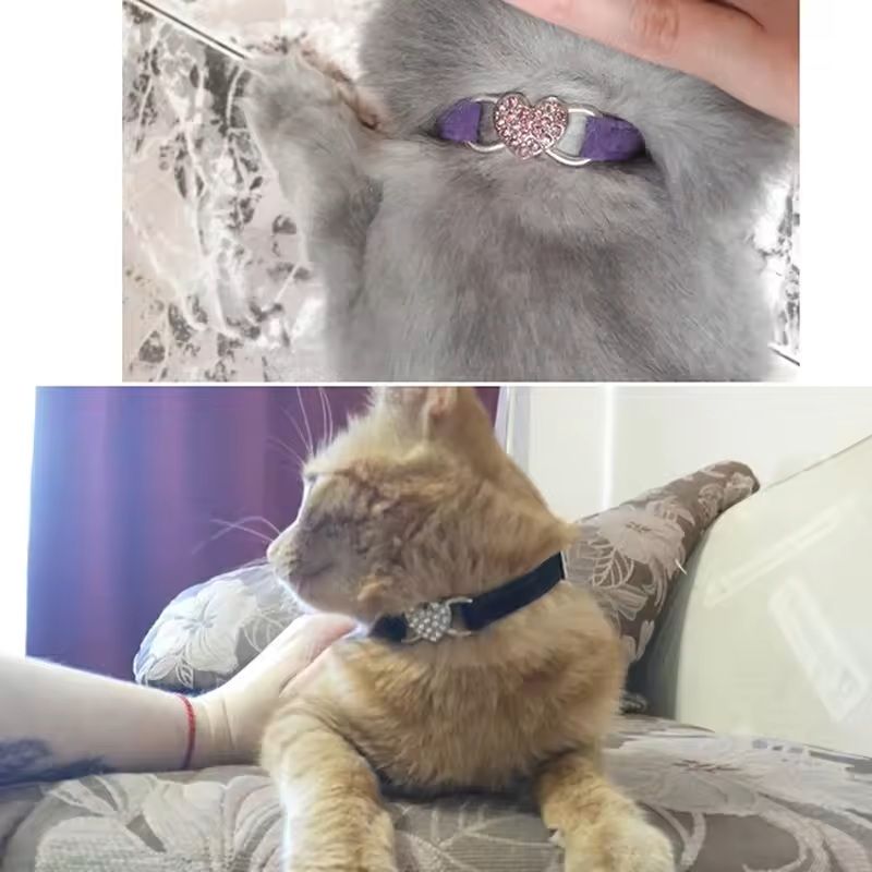 Heart Charm  Bell Cat Collar Adjustable Soft Velvet Safety Collar For Small Cats  Small Dogs 8 Colo 9