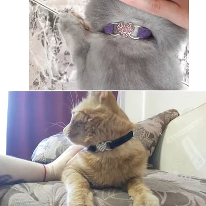 Heart Charm  Bell Cat Collar Adjustable Soft Velvet Safety Collar For Small Cats  Small Dogs 8 Colo 9