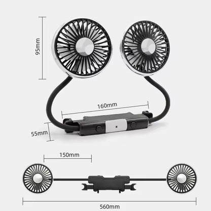 USB DualHead Car Fan 3Speed 360 Adjustable Cooling Fan For Rear Seat Pets  Kids Headrest Mount 1