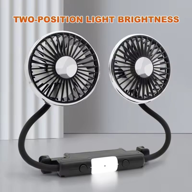 USB Dual-Head Car Fan 3-Speed 360 Adjustable Cooling Fan for Rear Seat, Pets & Kids (Headrest Mount)