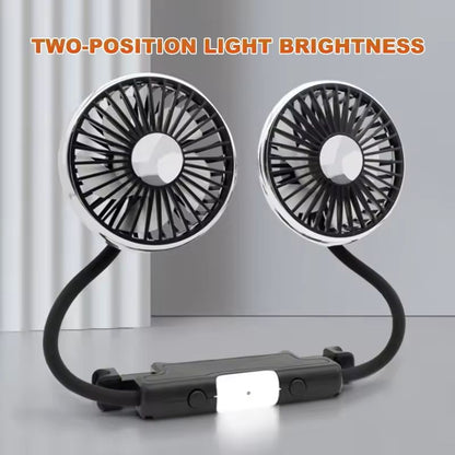 USB Dual-Head Car Fan 3-Speed 360 Adjustable Cooling Fan for Rear Seat, Pets & Kids (Headrest Mount)