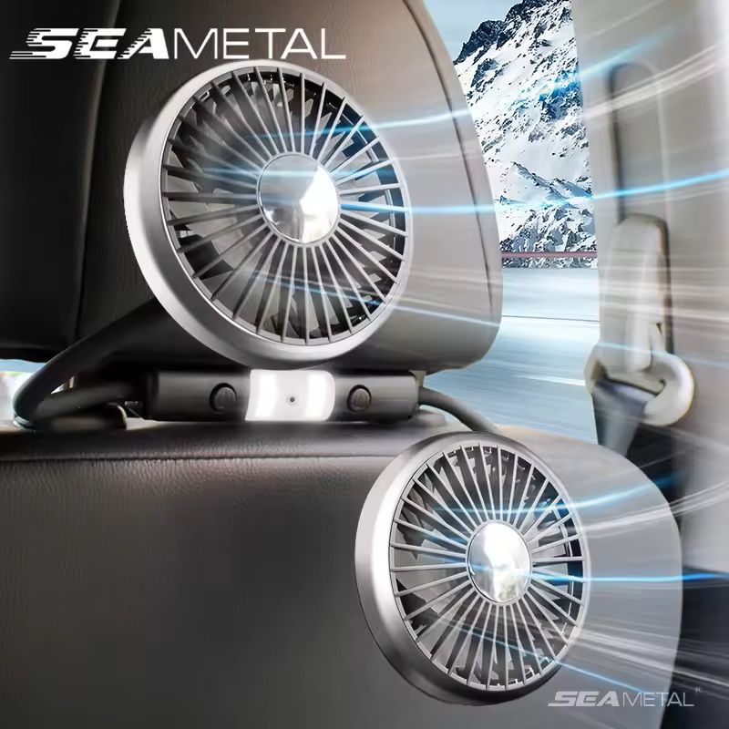 USB DualHead Car Fan 3Speed 360 Adjustable Cooling Fan For Rear Seat Pets  Kids Headrest Mount 3