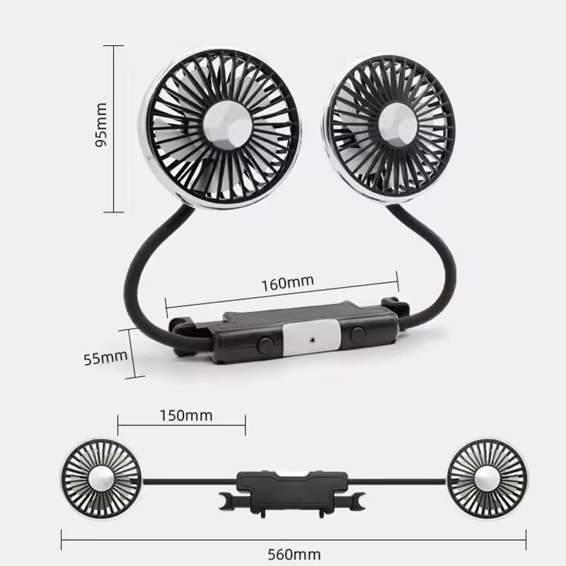 USB DualHead Car Fan 3Speed 360 Adjustable Cooling Fan For Rear Seat Pets  Kids Headrest Mount 4