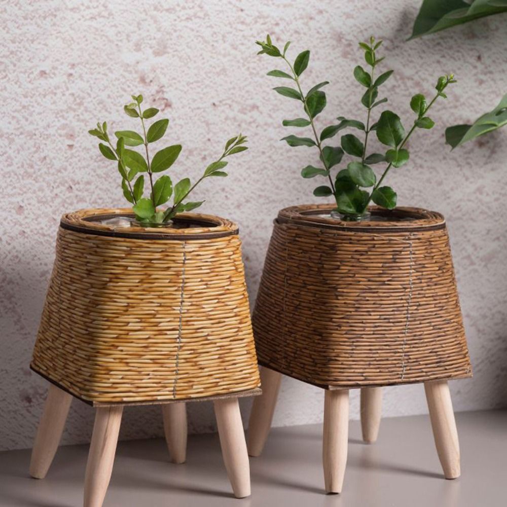 Fashion Rattan Woven Flower Pot Creative Flower Planters Durable Hand Wove Plant Stand With Removab 2