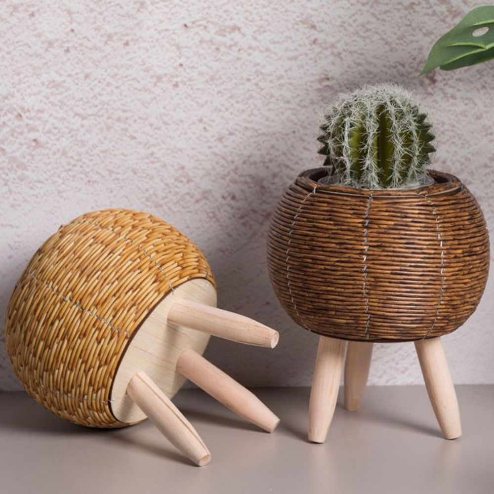 Fashion Rattan Woven Flower Pot Creative Flower Planters Durable Hand Wove Plant Stand With Removab 3