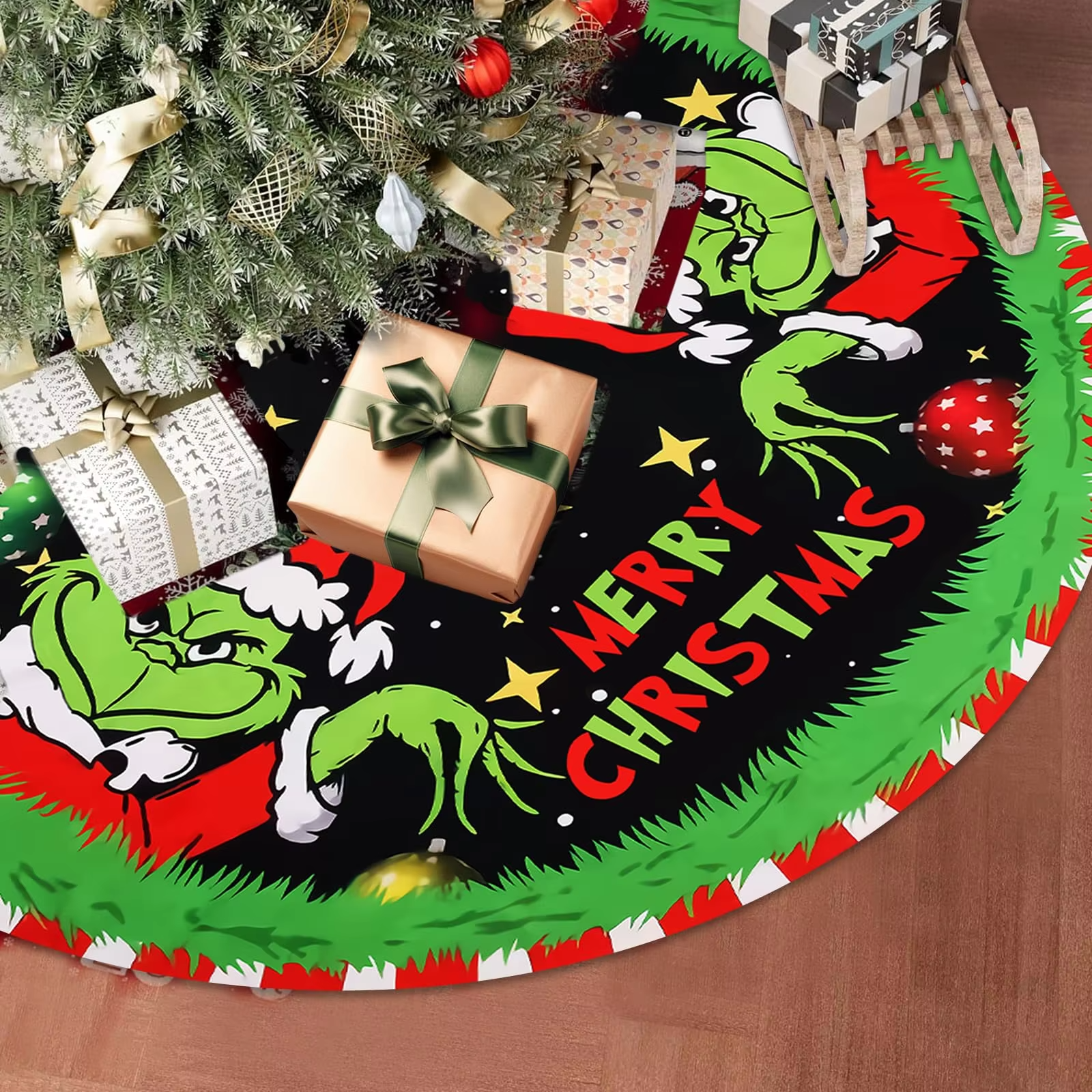 Green Monster Christmas Tree Skirt, Grinch Christmas Decor, Festive Atmosphere Home Decor for Indoors and Outdoors