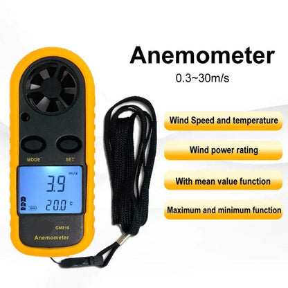 Pocket Digital Anemometer Wind Speed Meter Temperature Tester Lcd Back Light Display 3