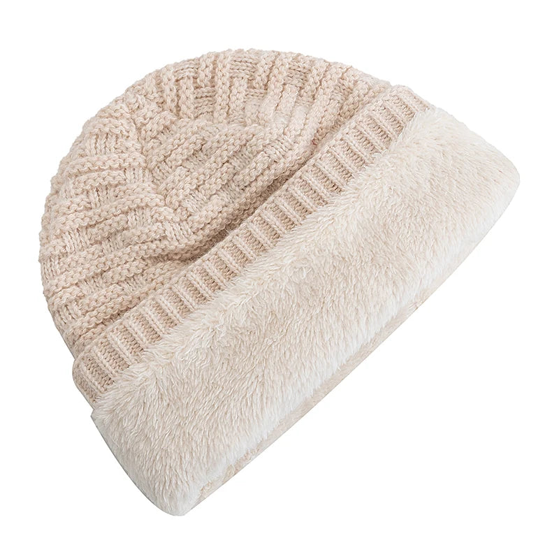 Winter Knitted Hat For Men Women Warm Beanie Cap Slouchy Style New Fashion Fur Lined Casual Decor 4