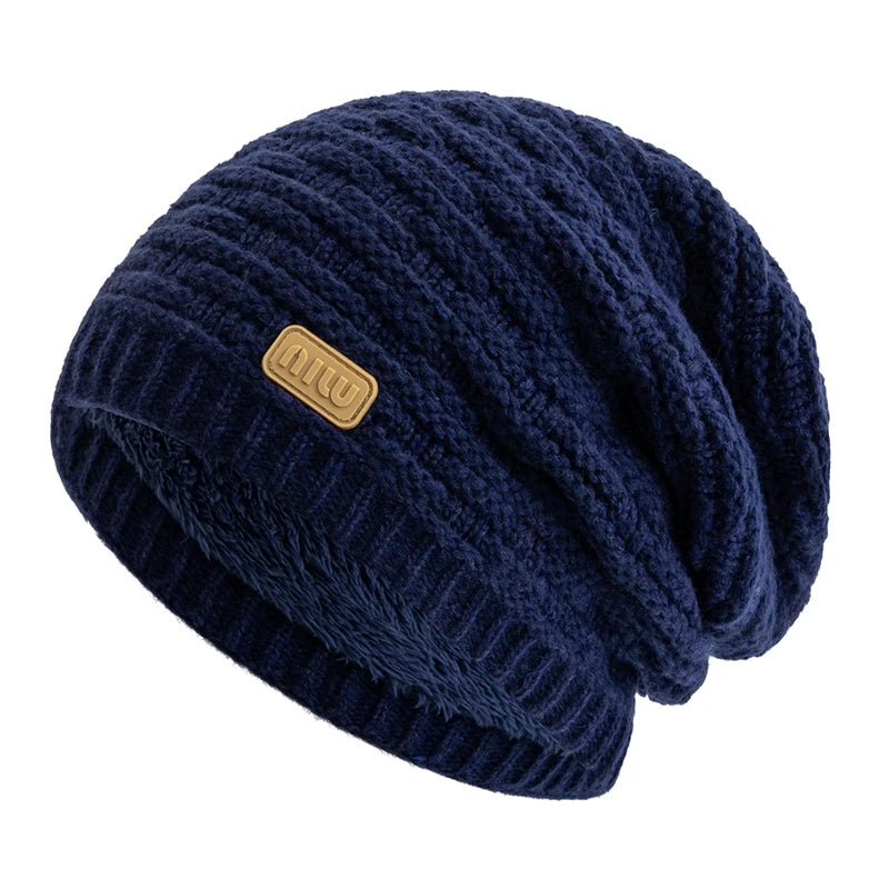 Winter Knitted Hat For Men Women Warm Beanie Cap Slouchy Style New Fashion Fur Lined Casual Decor 8