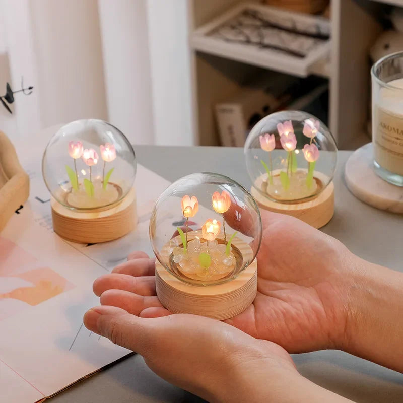 Cute LED DIY Handmade Mini Tulip Night Light, Christmas Ornament, Birthday Gift for Girl, Family, Friend, Child Home Dec