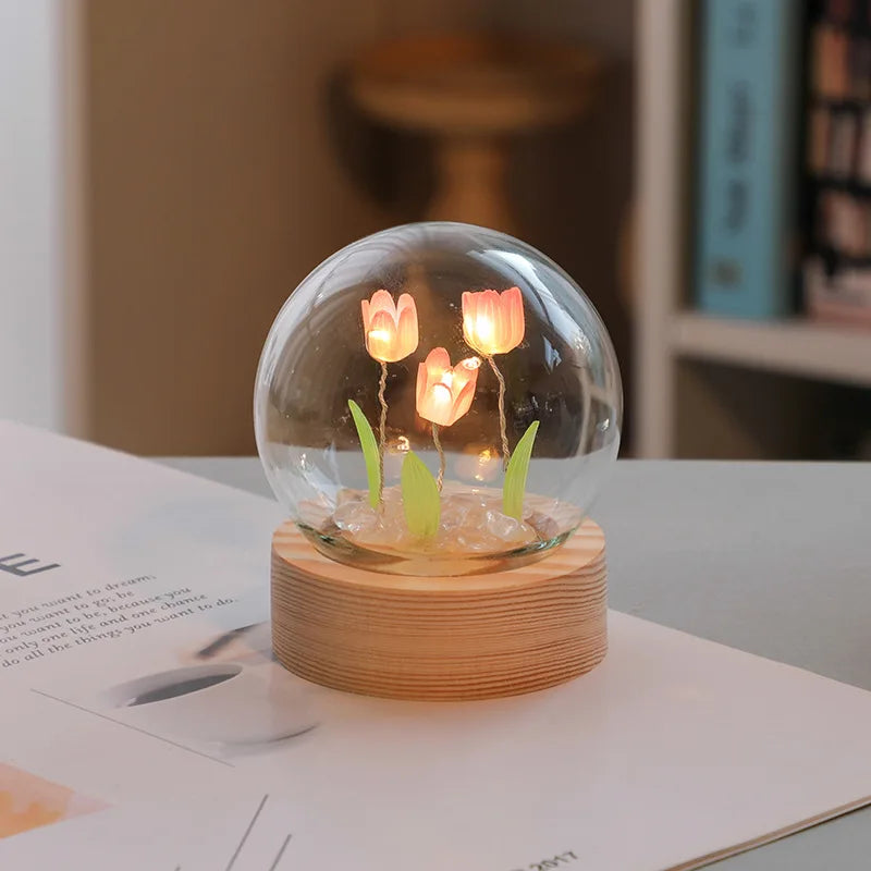 Cute LED DIY Handmade Mini Tulip Night Light Christmas Ornament Birthday Gift For Girl Family Frien 7