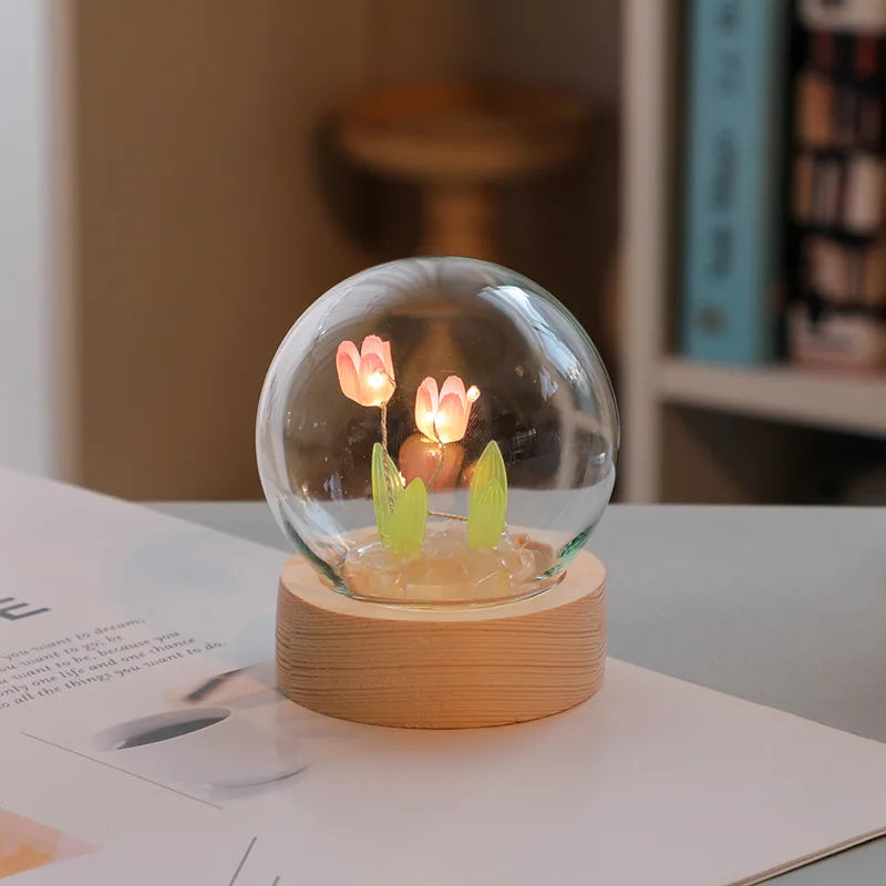 Cute LED DIY Handmade Mini Tulip Night Light Christmas Ornament Birthday Gift For Girl Family Frien 5