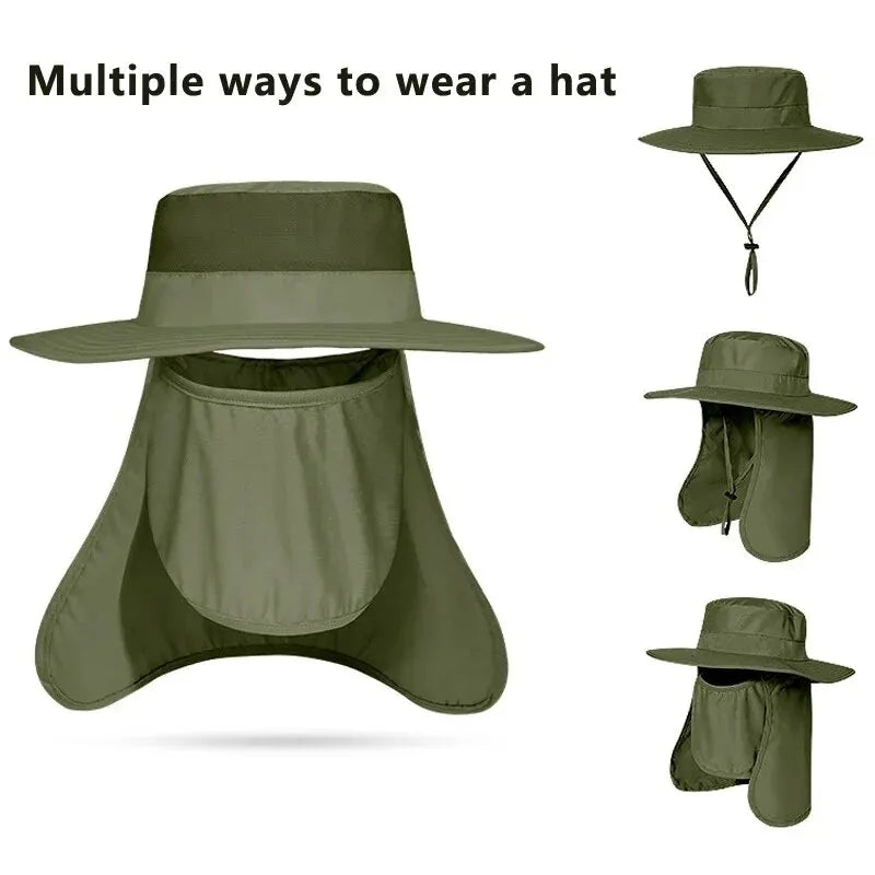 Mens Panama Hat Breathable Mesh Hiking Hat AntiUV Sun Protection Fishing Hat 2