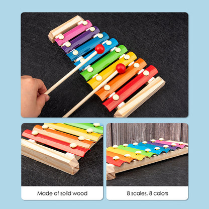 Sensory Learning Toys Montessori Wooden Set with Xylophone, Rattle, Drum, Bell