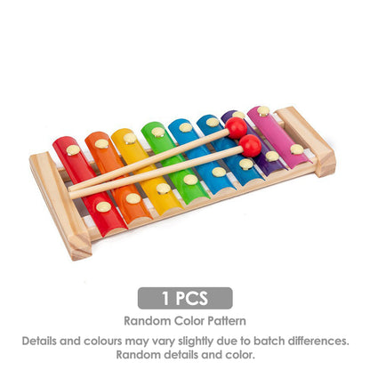 Sensory Learning Toys Montessori Wooden Set with Xylophone, Rattle, Drum, Bell