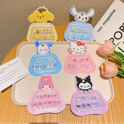 3D Rhinestones Sanrio Hello Kitty Kuromi My Melody Kids PressOn Nails With Bows SelfAdhesive Nail S 3