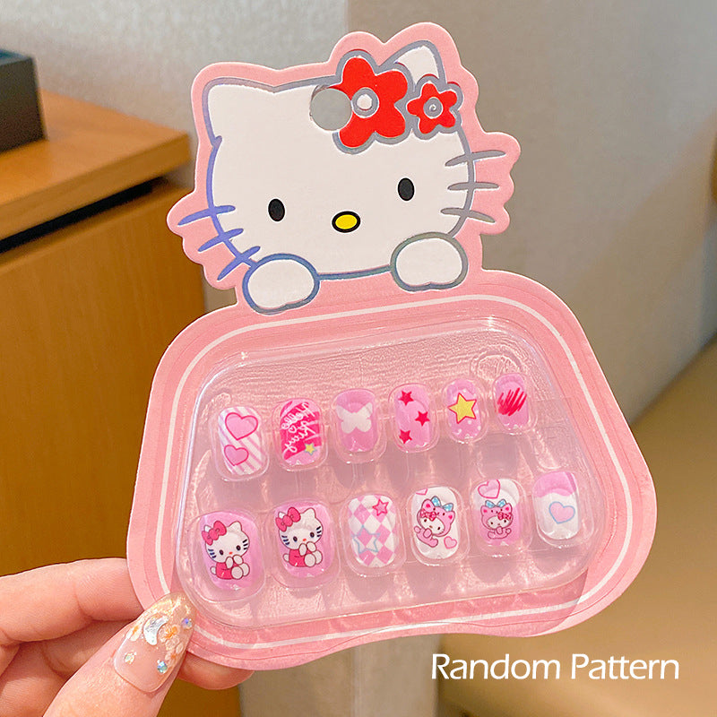 3D Rhinestones Sanrio Hello Kitty Kuromi My Melody Kids PressOn Nails With Bows SelfAdhesive Nail S 8