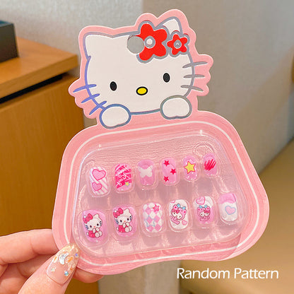 3D Rhinestones Sanrio Hello Kitty Kuromi My Melody Kids PressOn Nails With Bows SelfAdhesive Nail S 8