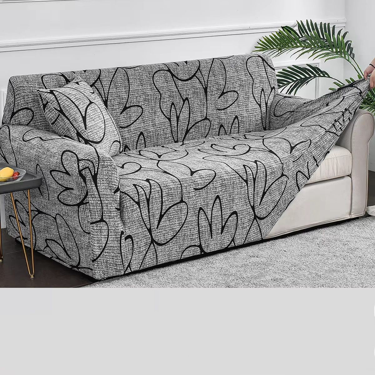 Flower Printed Elastic Sofa Cover, Antidirty Spandex Sofa Cover, Furniture Protector for Living Room and Bedroom Decor