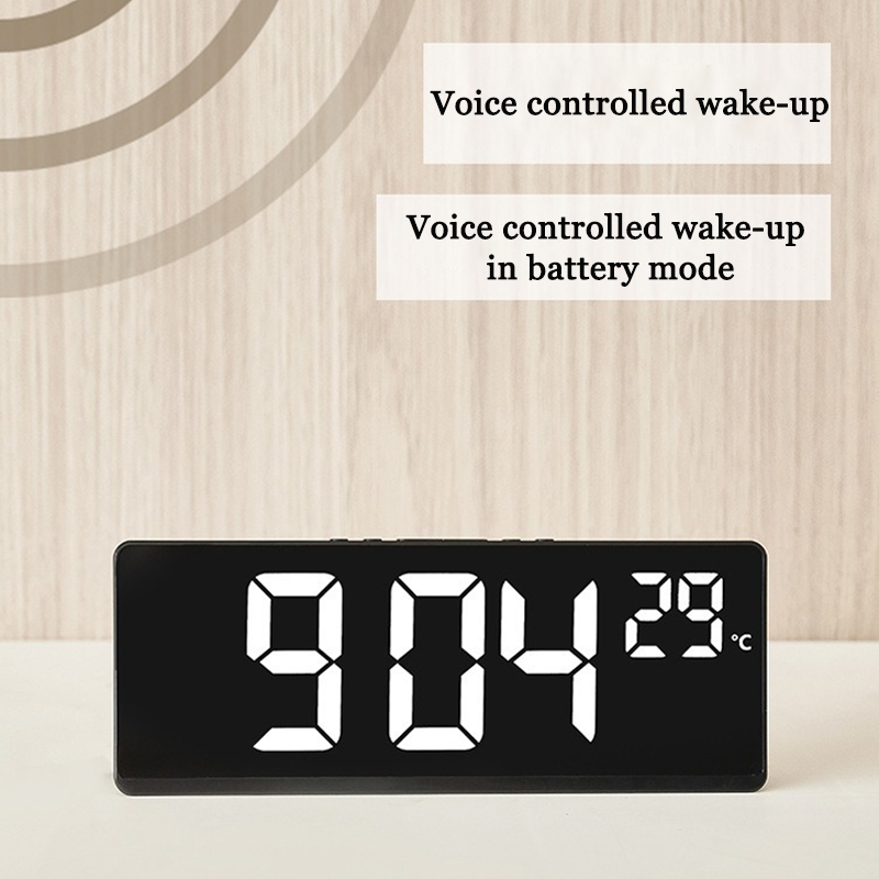 Voice Control Digital Alarm Clock Temperature Display Dual Alarm Snooze LED Desk Watch 2