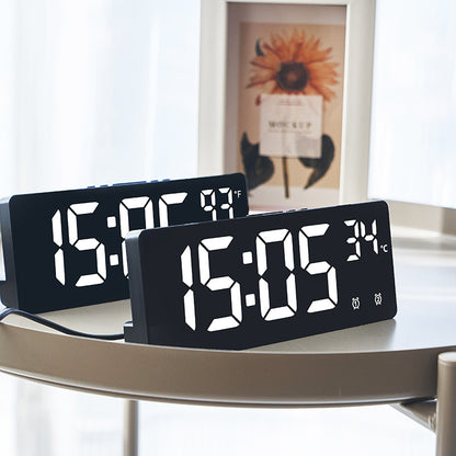 Voice Control Digital Alarm Clock Temperature Display Dual Alarm Snooze LED Desk Watch 3